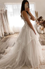 V-neck A-line Tulle/Lace Wedding Dresses  DT1573