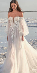 Off the Shoulder A-line Beach Wedding Dresses DT1594