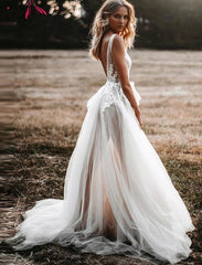 Open Back Sexy A-line Beach Wedding Dresses DT1596