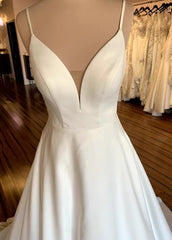 Open Back A-line Satin Wedding Dresses DTB107