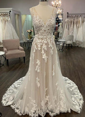 V-neck A-line Wedding Dress, Bridal Gown ,Dresses For Brides DTB135