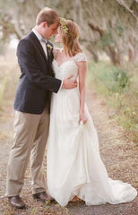 Cap Sleeve A-line Unique Casual Beach Wedding Dress DTB146
