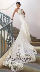 Spaghetti Straps Open Back Mermaid Wedding Dress DTB161