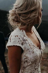 Cap Sleeves Open Back Mermaid Lace Wedding Dress DTB162