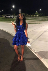 Royal Blue Sequins A Line Homecoming Dress Short Formal Dresses 2315