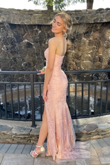 Strapless Mermaid Lace Appliques Tulle Prom Dresses Formal Party Dress 2456
