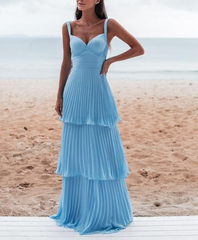A-Line Pleated Blue Prom Dress Formal Party Dress 2262