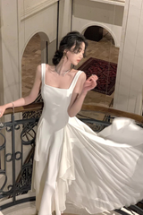 A Line Square Neck Prom Dress, Ankle Length Birthday Outfits P447