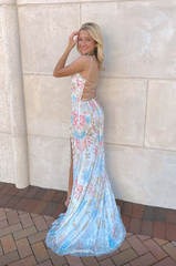 (out of stock)White gorgeous shiny exquisite beaded spaghetti strap sequined backless long chiffon ball gown prom dress evening gown holiday party dress gh2799