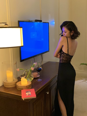 Sexy Mermaid Straps Black Lace Prom Dress 21th Birthday Outfits P683