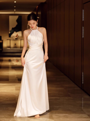 Simple Mermaid Halter Party Dresses Long White Prom Dresses P731