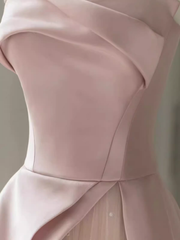 A line Strapless Pink Party Dress Long Satin Prom Dress P882