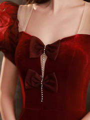 Sexy Mermaid Velvet Party Dresses Red Prom Dresses P952