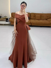 Simple Mermaid Long Brown Prom Dresses Long Prom Gown P953