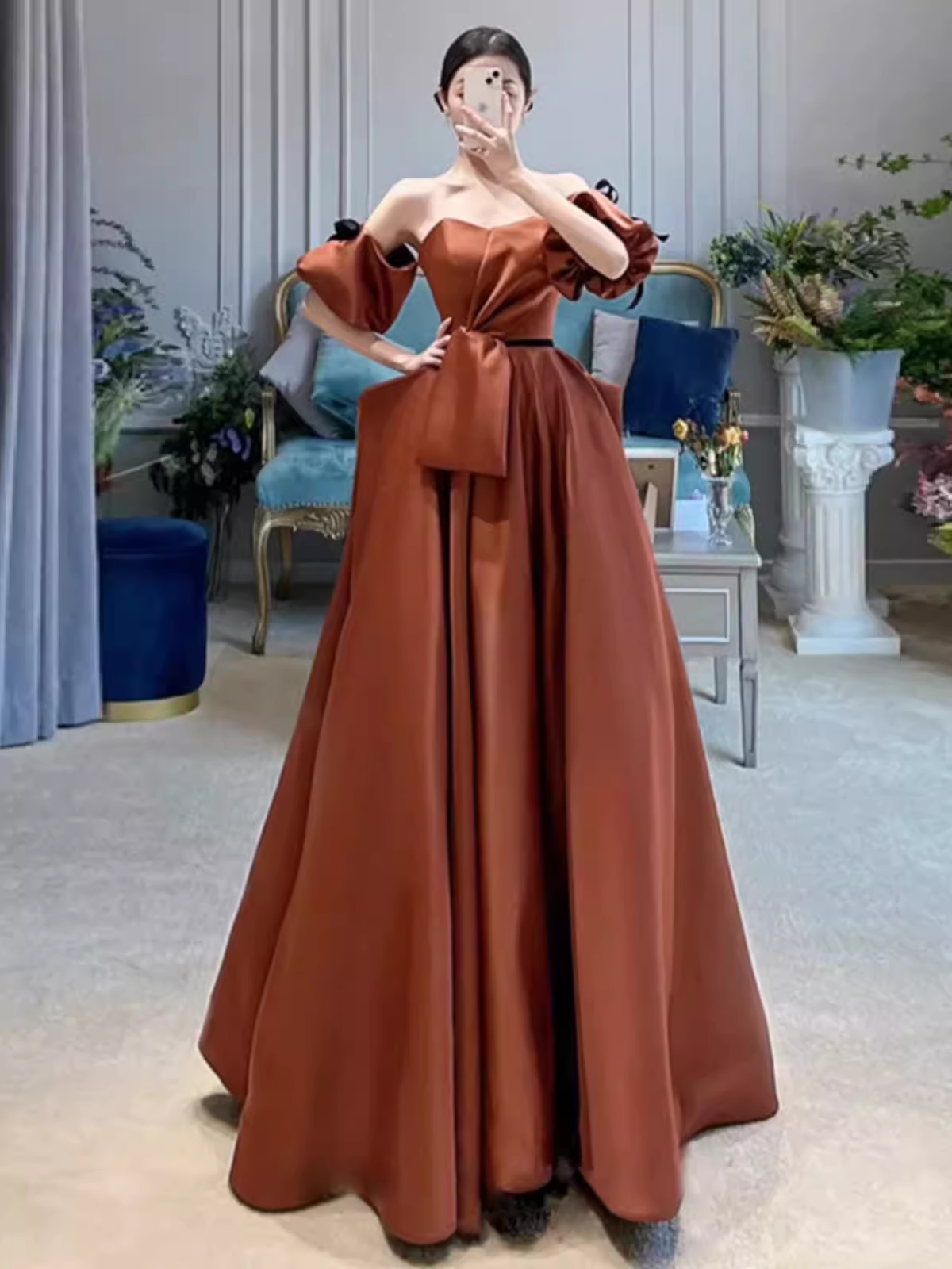 Sexy Ball Gown Off The Shoulder Party Dresses Satin Prom Dresses P955