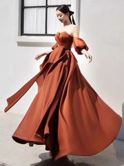 Sexy Ball Gown Off The Shoulder Party Dresses Satin Prom Dresses P955