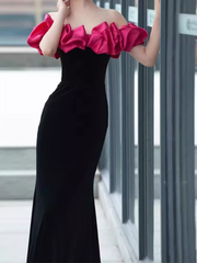 Sexy Mermaid Off The Shoulder Velvet Black Long Prom Dresses P1006