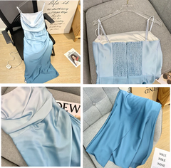 Elegant Sheath Straps Blue Prom Dresses Formal Dress P1109
