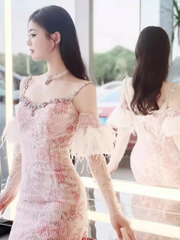 Sexy Mermaid Pink Sequin Prom Dresses P1016