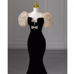 Sexy Mermaid Velvet Party Dresses Black Prom Dresses P1056