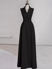 Sexy A line Black Satin Party Dresses Long Prom Dresses P1057