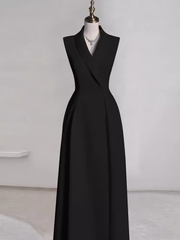 Sexy A line Black Satin Party Dresses Long Prom Dresses P1057