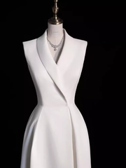 Sexy A line Satin Party Dresses Long White Prom Dresses P1058