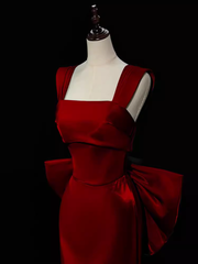 Modest Mermaid Straps Long Sleeveless Red Prom Dresses P1231