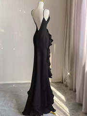 Sexy A line Long Senior Chiffon Black Prom Dress Formal Dress P1318
