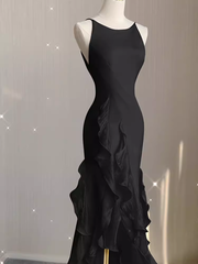 Sexy A line Long Senior Chiffon Black Prom Dress Formal Dress P1318
