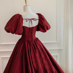 Beautiful Ball Gown Square Neckline Satin Long Red Prom Dress P1330