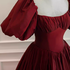 Beautiful Ball Gown Square Neckline Satin Long Red Prom Dress P1330
