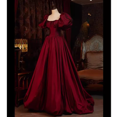 Beautiful Ball Gown Square Neckline Satin Long Red Prom Dress P1330