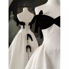 Beautiful Ball Gown Straps White Lace Long Prom Dress P1367