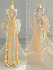 Sparkle A line Scoop Neckline Sequin Gold Long Prom Dress P1370