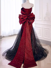 Mermaid Strapless Long Burgundy Prom Dress P1421