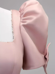 Modest A Line Short Sleeves Long Pink Prom Dress P1424