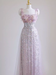 Sexy A line Straps Lilac Sequin Prom Dress P1532