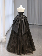 Ball Gown Black Sweetheart Neck Satin Tulle Long Prom Dress P1577