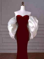 Mermaid Strapless Red Prom Dress Long Party Dresses P1605