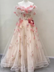 Ball Gown Champagne Floral Prom Dress Long Party Dresses P1608