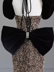 Sexy Mermaid Strapless Sequin Gold Floor Length Prom Dress P1711
