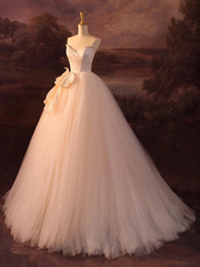 Beautiful A-Line Strapless Tulle Long Prom Dress Evening Dress P1845