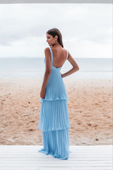 A-Line Pleated Blue Prom Dress Formal Party Dress 2262