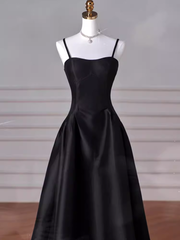 Gorgeous A line Straps Satin Black Prom Dress P1877
