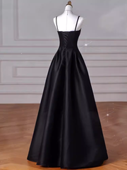 Gorgeous A line Straps Satin Black Prom Dress P1877
