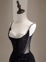 Mermaid Straps Long Black Sequin Prom Dresses P1920