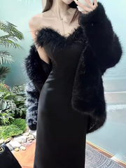 Mermaid Sweetheart Long Black Velvet Prom Dresses P1919
