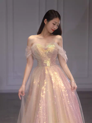 A Line Strapless Sequin Pink Prom Dresses Long Evening Dress P2025