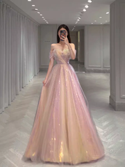 A Line Strapless Sequin Pink Prom Dresses Long Evening Dress P2025